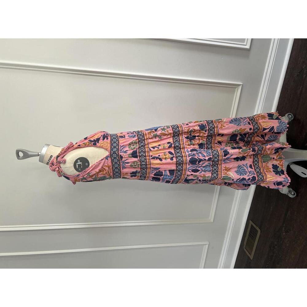 Farm Rio - Tiered Floral Midi Dress with Tie Shoulder Straps, Size S - Picture 7 of 11